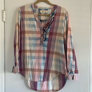 Anthropologie Plaid Ruffle Tunic Top